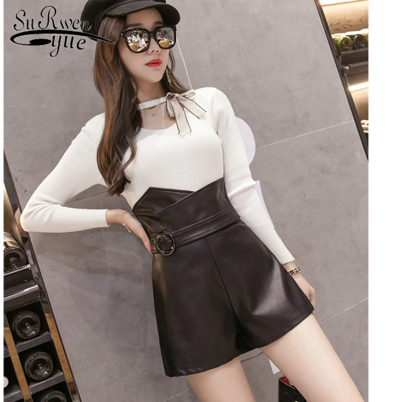 

Super fire women cultivate morality new fund 2018 autumn winters A word skirt tall waist PU leather skirt Above Knee 1903 50