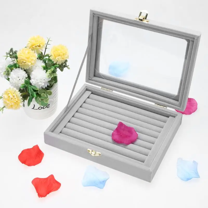 Hot Sale Velvet Glass Jewelry Ring Display Box Flannelette Necklace Jewellery Ring Tray Holder Storage Composite Box Organizer
Hot Sale Velvet Glass Jewelry Ring Display Box Flannelette Necklace Jewellery Ring Tray Holder Storage Composite Box Organizer