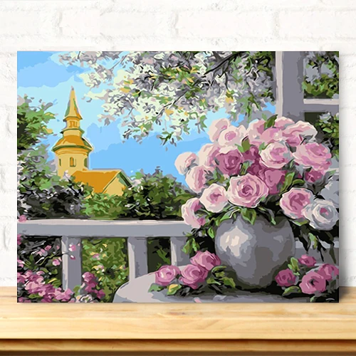 Фото MaHuaf-A1033 DIY картина маслом по номерам пейзаж Балкон весна большие фотографии стены