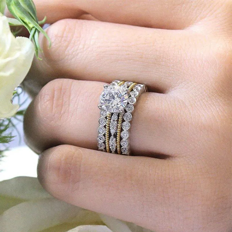 Фото 2019 New Luxury Design Double color Plating Shining Cubic Zircon Wavy Rings For Women Wedding Engagement Party Jewelry Best Gift | Украшения