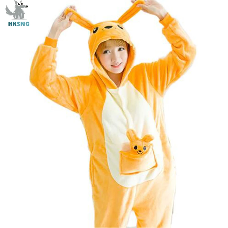 

HKSNG Unisex Animal Adult Kangaroo Kigurumi Pajamas Flannel Cartoon Family Party Halloween Onesies Cosplay Costumes Sleepwear