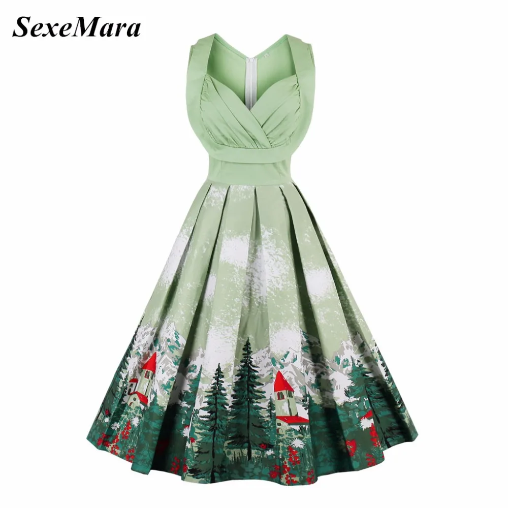 SexeMara New Sleeve High Waist Green Christmas Tree Snow Print 1950s PIN Up Swing Dress Ball Gown Party Dress Vestidos
SexeMara New Sleeve High Waist Green Christmas Tree Snow Print 1950s PIN Up Swing Dress Ball Gown Party Dress Vestidos