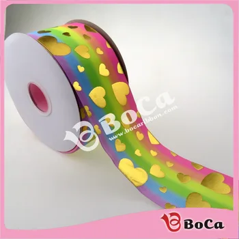 3" 75mm gold foil heart printed with rainbow grosgrain ribbon for valentinne day , make big bows 100Yards/lot
3" 75mm gold foil heart printed with rainbow grosgrain ribbon for valentinne day , make big bows 100Yards/lot
