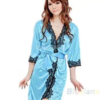 Sexy Lace Dress Women Homewear Sexy Sleepwear Imitated Silk Robe Fashion 3/4 Sleeve Bathrobe + G-String Belt
Sexy Lace Dress Women Homewear Sexy Sleepwear Imitated Silk Robe Fashion 3/4 Sleeve Bathrobe + G-String Belt
