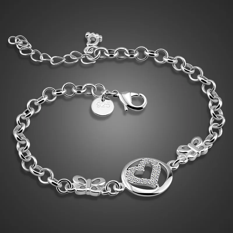 Stylish and elegant sterling silver jewelry Solid 925 silver zircon heart-shaped bracelet 20cm Woman / girl silver bracelet gift
Stylish and elegant sterling silver jewelry Solid 925 silver zircon heart-shaped bracelet 20cm Woman / girl silver bracelet gift