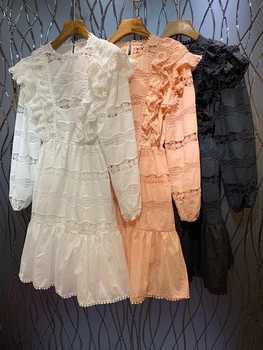 Top Quality New 2019 Autumn Dress Women O-Neck Hollow Out Lace Embroidery Patchwork Ruffle Long Sleeve Pink White Black Dress
Top Quality New 2019 Autumn Dress Women O-Neck Hollow Out Lace Embroidery Patchwork Ruffle Long Sleeve Pink White Black Dress