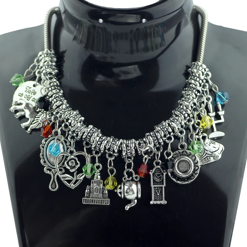 Film Jewelry DIY Beauty and Beast Charm Long Pendant Mirror the teapot clock rose with Colorful Beads Necklace for Women
Film Jewelry DIY Beauty and Beast Charm Long Pendant Mirror the teapot clock rose with Colorful Beads Necklace for Women