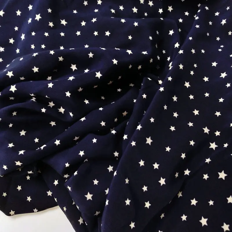 star print fabric 100% silk crepe de chine 114 cm width navy 14 momme sewing apparel fabric 
star print fabric 100% silk crepe de chine 114 cm width navy 14 momme sewing apparel fabric