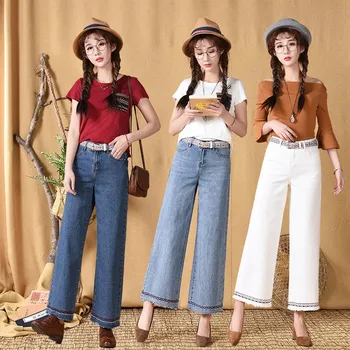 Female Casual tassel Denim Blue Wide Leg Pant Work Pantalon Palazzo Mujer Women's High Waist jeans Pants Straight Long Trouser
Female Casual tassel Denim Blue Wide Leg Pant Work Pantalon Palazzo Mujer Women's High Waist jeans Pants Straight Long Trouser