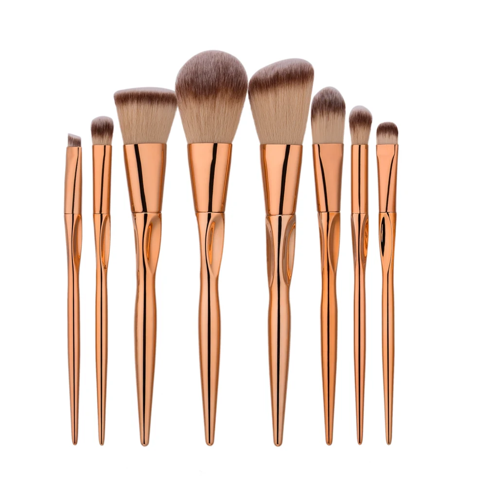 

8pcs Metal Makeup Brushes Set Tool Professional Cosmetic Face Eye Foundation Powder Eyeshadow Blush Plating Make Up Brush Kit