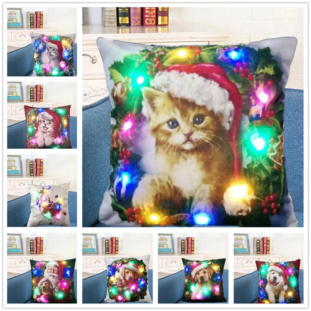 Cute Cat Dog Pillowcases Luminous Christmas Cushion Cover LED Light Throw Pillow Covesrs For Sofa Home Car Xmas Decorative
Cute Cat Dog Pillowcases Luminous Christmas Cushion Cover LED Light Throw Pillow Covesrs For Sofa Home Car Xmas Decorative