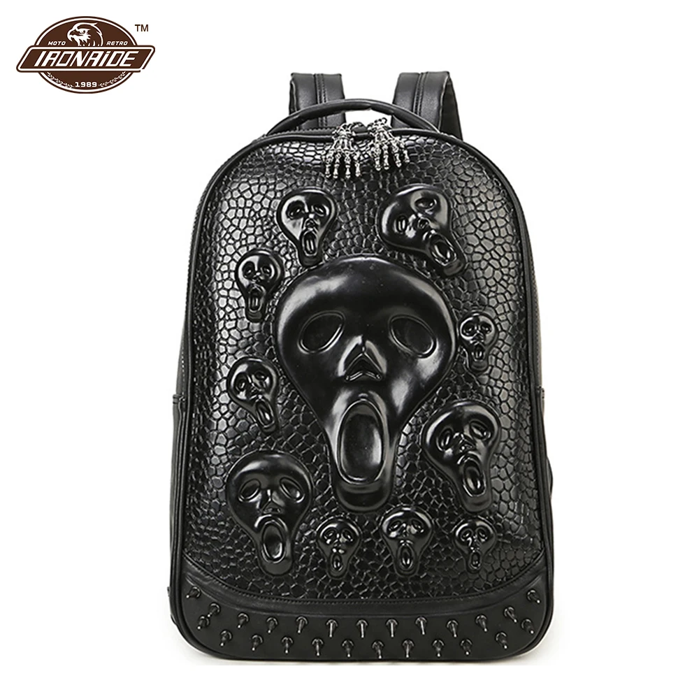 Skull Motorcycle Bag Waterproof PU Leather Backpack Motorcycle Backpack Retro Skull Shoulder Bag Rivet Satchel Steam Punk Bag