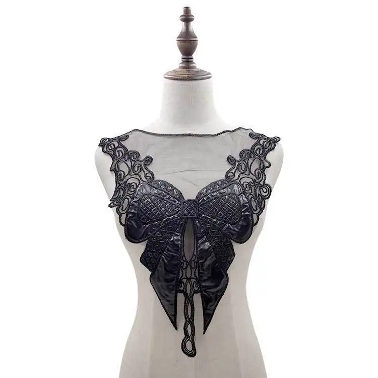 Beautiful Black Satin PU Embroidered Bow Lace Collar Neckline Applique Sew On Pacthes Dress Guipure Fabric DIY Sewing Supplies
Beautiful Black Satin PU Embroidered Bow Lace Collar Neckline Applique Sew On Pacthes Dress Guipure Fabric DIY Sewing Supplies