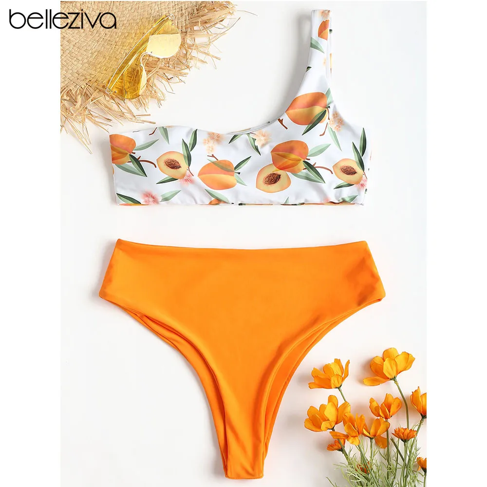 BELLEZIVA One Shoulder Women Bandeau Bikini Push Up High Cut Bandeau Fruit Print Bikini Set Nylon Bralette High Waisted Swimsuit
BELLEZIVA One Shoulder Women Bandeau Bikini Push Up High Cut Bandeau Fruit Print Bikini Set Nylon Bralette High Waisted Swimsuit