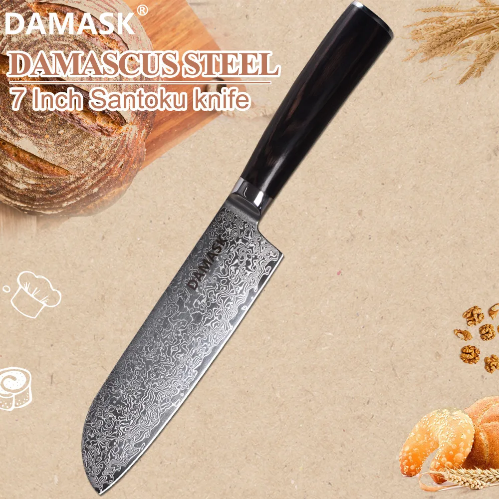 Damask Master Chef 7 дюймовый дамасский нож Santoku ручной работы VG10 японский кухонный бритва