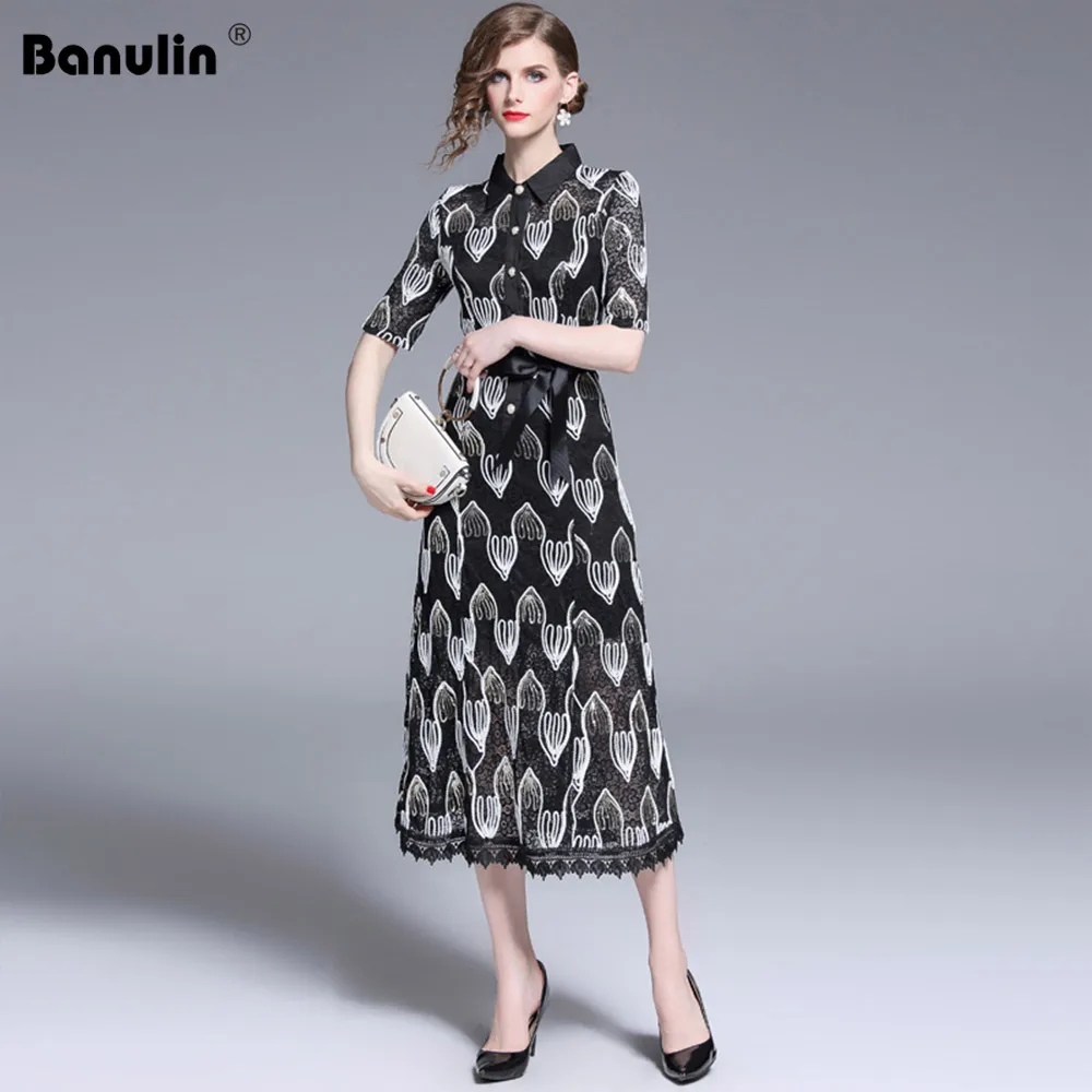 Banulin Fashion Designer Runway Summer Midi Dress Women's Short Sleeve Turn Down Collar Slim Casual Slim Sequins Lace Dress
Banulin Fashion Designer Runway Summer Midi Dress Women's Short Sleeve Turn Down Collar Slim Casual Slim Sequins Lace Dress