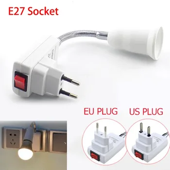 

E27 led Lamp Bases AC 110V 220V wall holder Socket Adapter Plug Light On/Off Switch Flexible homecare room Converter EU/US 20CM