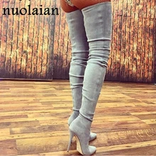 10,5 cm Heels Frauen Schuhe Kleid Über Knie Winter Stiefel Frau Faux Wildleder Leder Boot Damen Oberschenkel Hohe Stiefel Damen schnee Schuh(China)