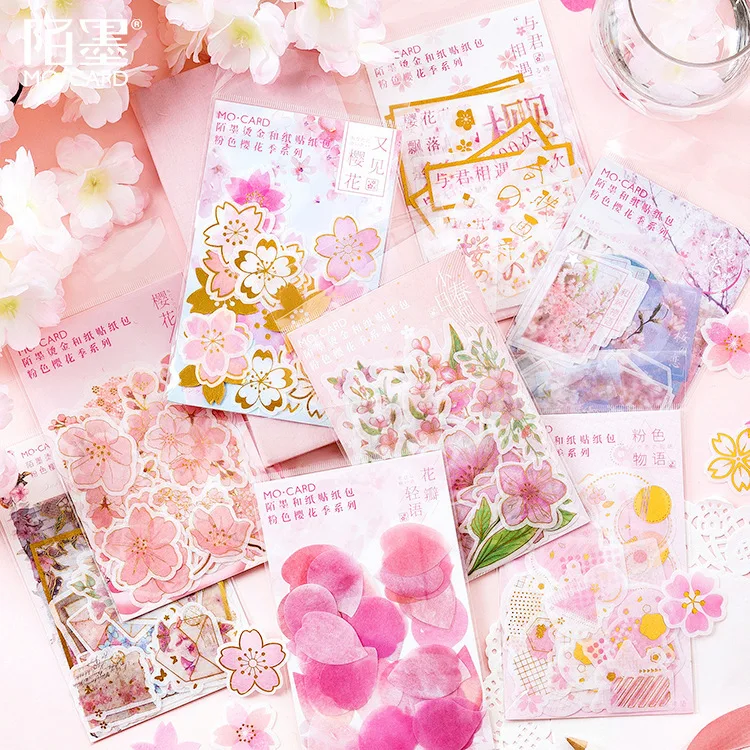 

45/60pcs Bronzing Pink romantic cherry blossom season series Decoration Sticker DIY Scrapbooking planner Diary Album Escolar