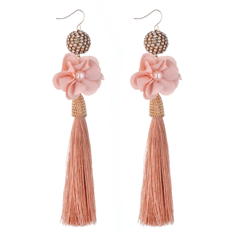 Bohemian Exaggerated Long Fringed Tassel Earrings Woman's Flower Silk Fabric Dangle Drop Earring Handmade Crystal Jewelry
Bohemian Exaggerated Long Fringed Tassel Earrings Woman's Flower Silk Fabric Dangle Drop Earring Handmade Crystal Jewelry