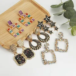 ZA Boho Винтажные серьги для женщин Кристалл цветок звезда сердце болтаются длинные серьги капельки большие серьги массивные богемные ювелир...