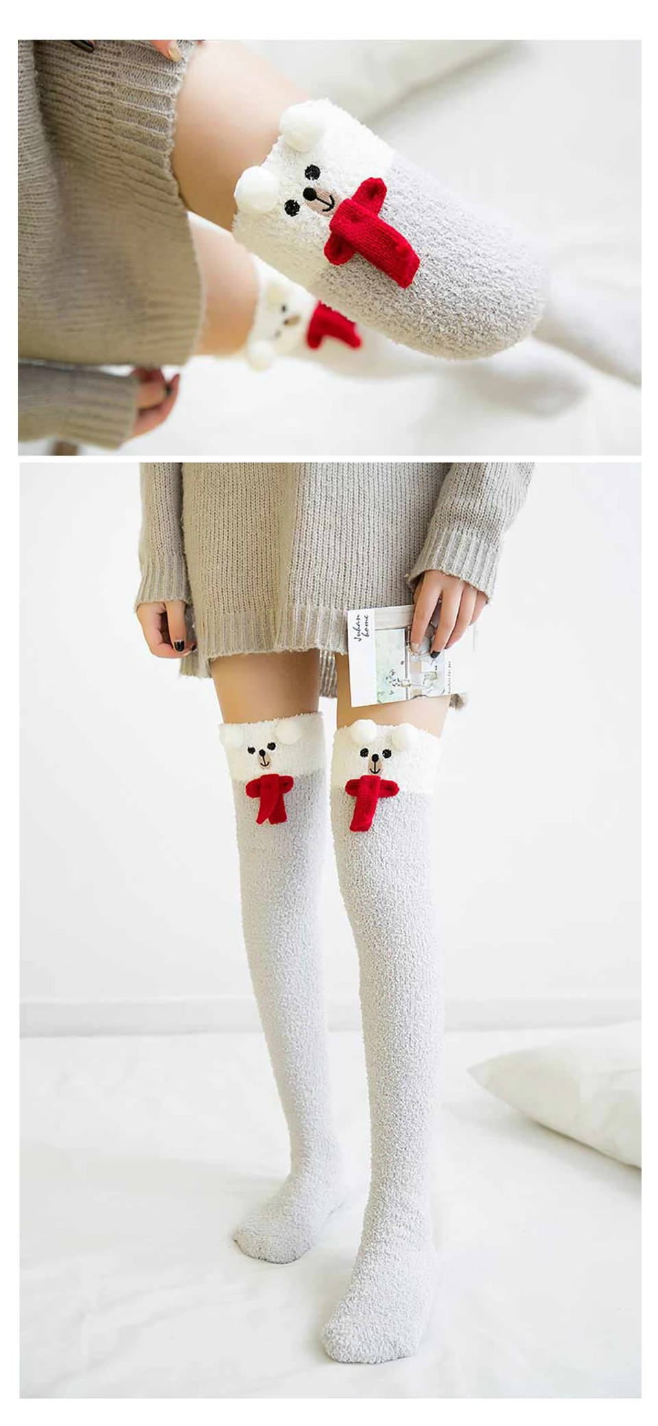 2019 New Winter Coral Velvet Knee Pads Ladies Cute Comfortable Thick Warm Towel Leggings Women's Stockings Striped Sleeping Sock (8)