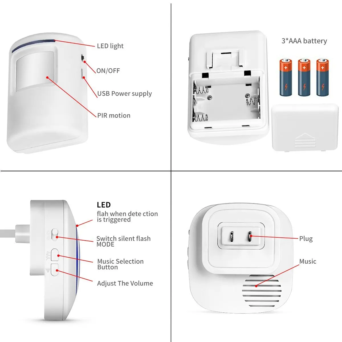 Easy, Fast Wireless Motion Sensor Detector Gate Entry Visitor Door Bell Chime Alert Alarm Home Security Alarm US Plug
Easy, Fast Wireless Motion Sensor Detector Gate Entry Visitor Door Bell Chime Alert Alarm Home Security Alarm US Plug