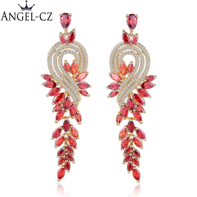 ANGELCZ Brand Design Gold Color Indian Red Wedding Jewelry Sparkling Zirconia Stones Women Long Ethnic Hanging Earrings AE017
ANGELCZ Brand Design Gold Color Indian Red Wedding Jewelry Sparkling Zirconia Stones Women Long Ethnic Hanging Earrings AE017