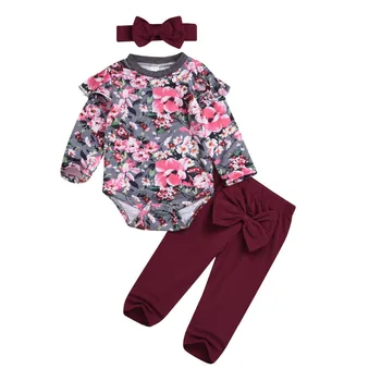 Newborn Baby Girls Clothes Sets Tops Bodysuist Long Sleeve Floral Pants Headbands 3pcs Cotton Outfits Clothing Set
Newborn Baby Girls Clothes Sets Tops Bodysuist Long Sleeve Floral Pants Headbands 3pcs Cotton Outfits Clothing Set