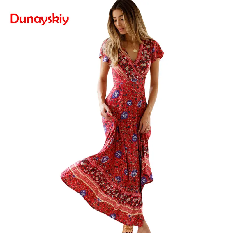New Popular 2019 Summer Women V-neck Short Sleeve Boho Bohemian Floral Print High Split Beach Long Dress Wrap Maxi Dresses
New Popular 2019 Summer Women V-neck Short Sleeve Boho Bohemian Floral Print High Split Beach Long Dress Wrap Maxi Dresses