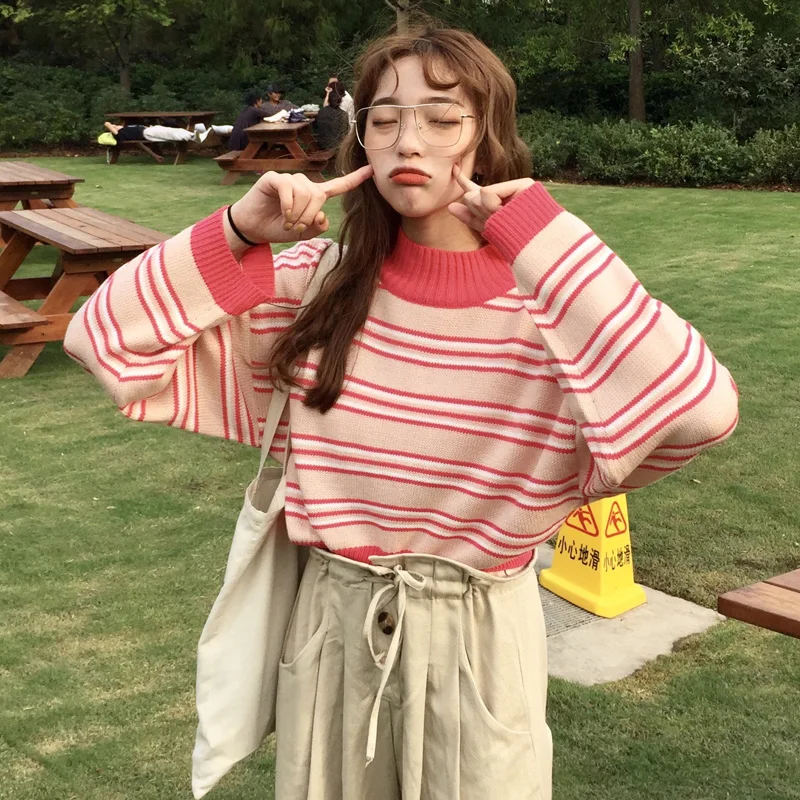 2019 Women'S Vintage Korean Harajukuwild Loose Striped Japanese Ulzzang Kawaii Punk Cute Funny Retro Sweater Pullover Jumper
2019 Women'S Vintage Korean Harajukuwild Loose Striped Japanese Ulzzang Kawaii Punk Cute Funny Retro Sweater Pullover Jumper