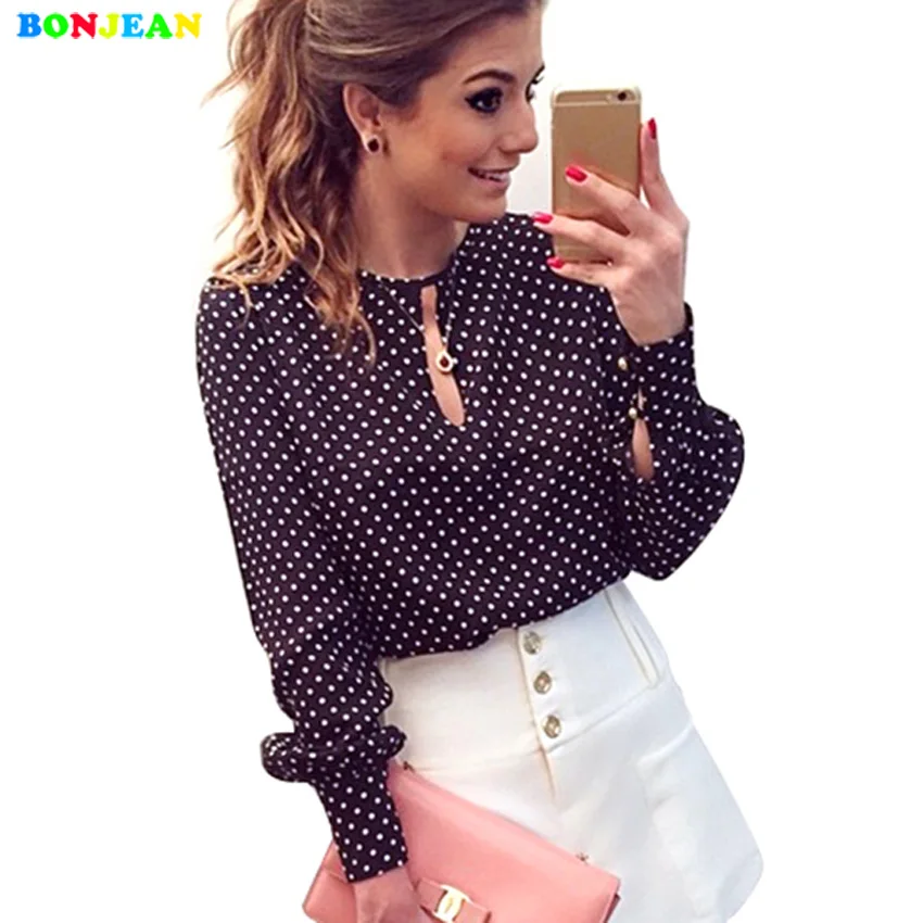 Bonjean с длинным рукавом вскрыл Для женщин Блузка шифон пикантные открытые