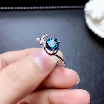 

shilovem 925 silver sterling rings real natural London Blue topaz round open trendy fine Jewelry wedding 6*6mm mj06068agb