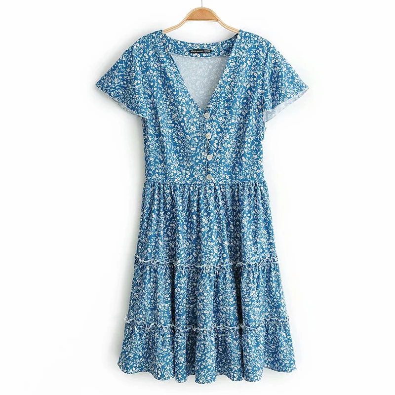 WXWT Women's small floral stitching print V-neck short-sleeved dress ladies summer casual vacation beach party sweet dress
WXWT Women's small floral stitching print V-neck short-sleeved dress ladies summer casual vacation beach party sweet dress