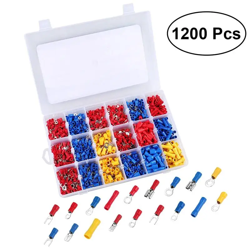 1200pcs Wire Terminals Premium Precision Durable Insulated Terminals Butt Spade Ring Fork Insulated for Workshops Auto
1200pcs Wire Terminals Premium Precision Durable Insulated Terminals Butt Spade Ring Fork Insulated for Workshops Auto