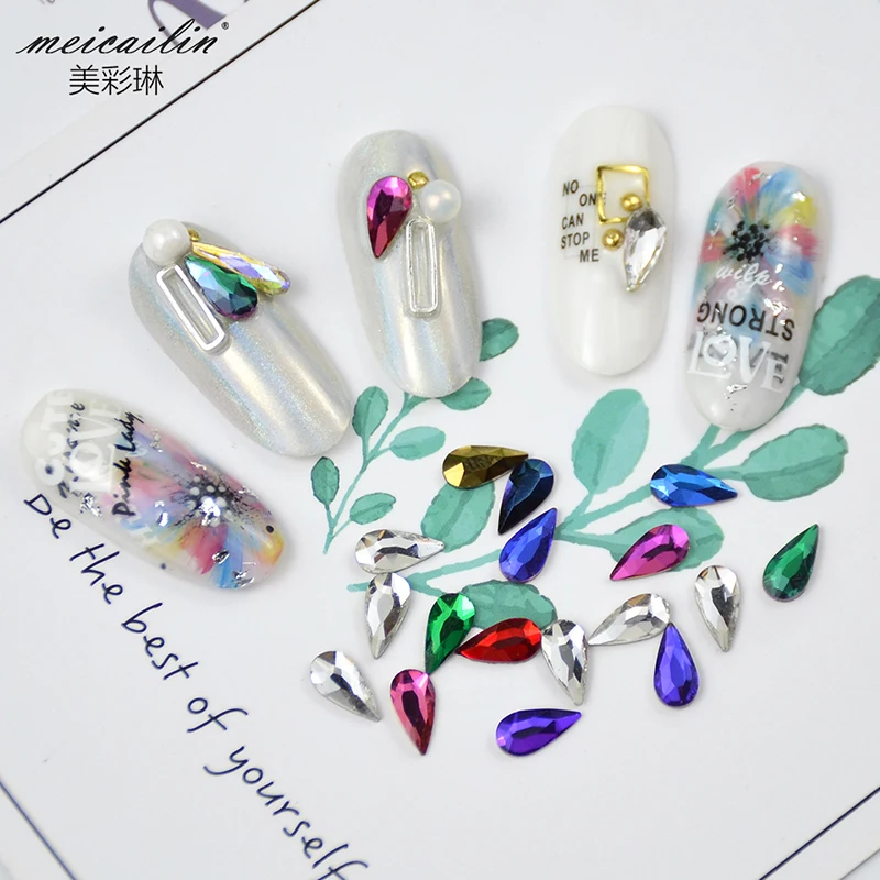 20pcs Charms 3D Mixed color Flatback Crystal Nail Rhinestones Glass Diamond DIY Nails Art Decorations Water Drop Stones Manicure | Красота и