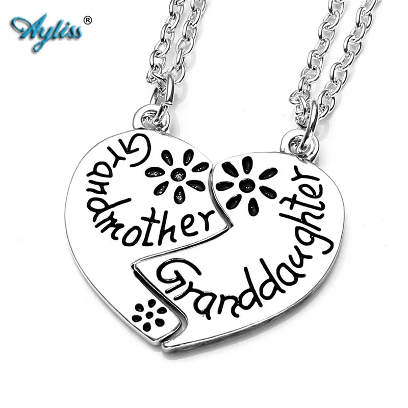 Image Latest Design 2pc Love Heart Grandmother Granddaughter Two Chains Family Pendant Necklace Charms Beads Gifts Silver Color