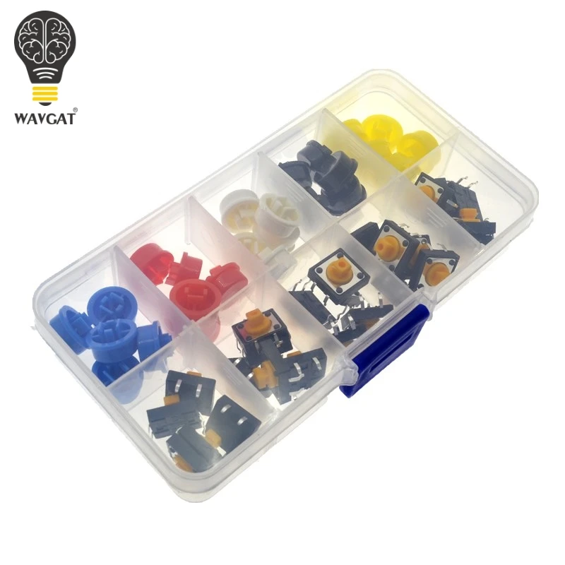 WAVGAT 25PCS Tactile Push Button Switch Momentary 12*12*7.3MM Micro switch button + 25PCS Tact Cap(5 colors) for Arduino Switch
WAVGAT 25PCS Tactile Push Button Switch Momentary 12*12*7.3MM Micro switch button + 25PCS Tact Cap(5 colors) for Arduino Switch