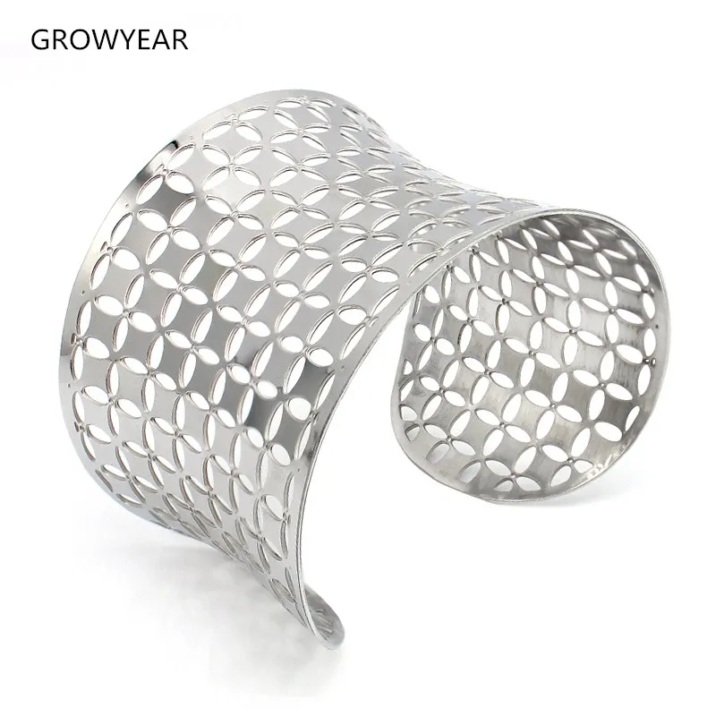 Women Stainless Steel Jewelry Hollow Four Leaf Clover Patchwork Bangle Bracelet Thin Wide Silver Cuff Bangle
Women Stainless Steel Jewelry Hollow Four Leaf Clover Patchwork Bangle Bracelet Thin Wide Silver Cuff Bangle