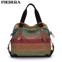 Fashion Canvas Bag Brand Women Handbag Patchwork Casual Women Shoulder Bags Female Messenger Bag Ladies 2018 Rainbow Purse Pouch image
