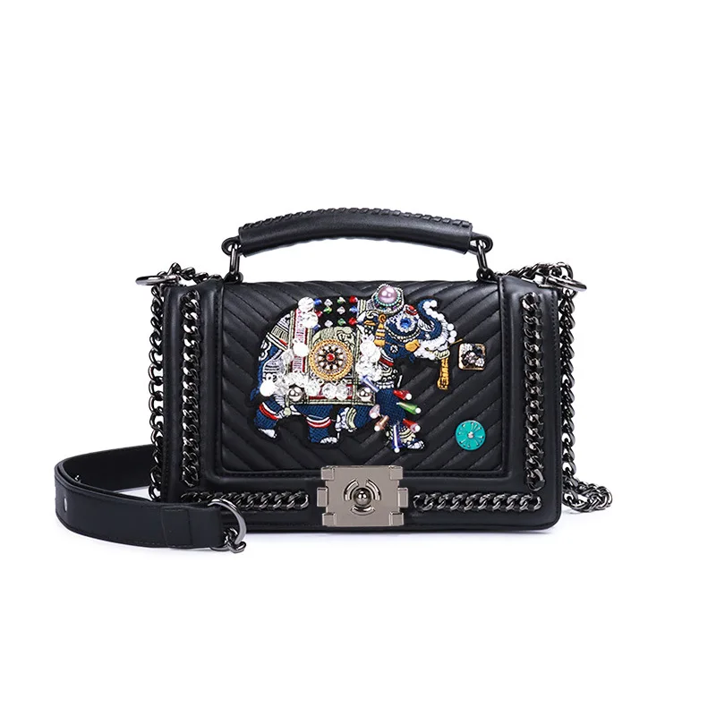 Handbags 2018 spring new embroidered shoulder Messenger bag elephant portable small square package
Handbags 2018 spring new embroidered shoulder Messenger bag elephant portable small square package