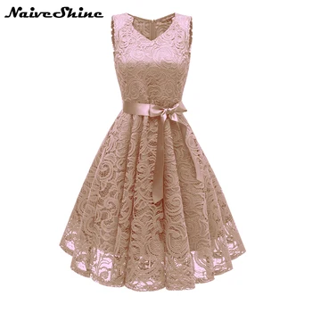 Naive Shine Vintage Women's 2018 Summer Lace Dress Sleeveless V-neck Pleated Hem Elegant Midi Office Party Dresses Vestidos 
Naive Shine Vintage Women's 2018 Summer Lace Dress Sleeveless V-neck Pleated Hem Elegant Midi Office Party Dresses Vestidos