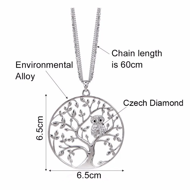 

Fashion necklace personality simple owl necklace Crystal life tree pendant necklace hollow out pendant jewelry N511