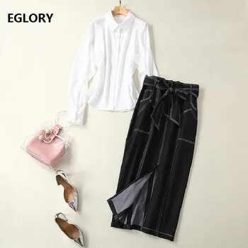 Top Grade Designer Clothing Sets 2019 Summer Casual Skirt Suit Women Long Sleeve White Shirt+Mid-Calf Denim Skirt Set Female
Top Grade Designer Clothing Sets 2019 Summer Casual Skirt Suit Women Long Sleeve White Shirt+Mid-Calf Denim Skirt Set Female
