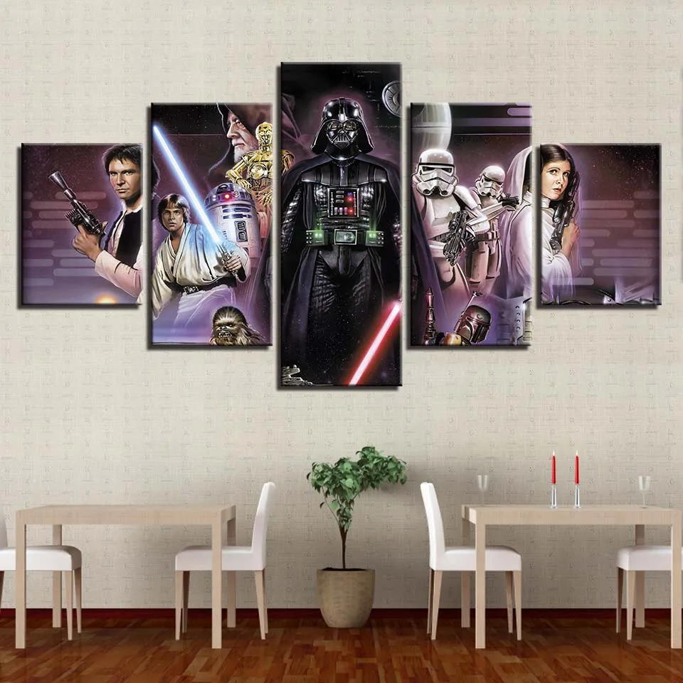 Canvas-Picture-Framework-Home-Decor-HD-Prints-Painting-5-Panels-Star-Wars-Movie-Characters-Movie-Poster