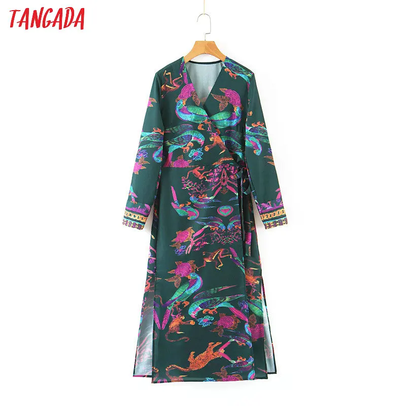 Tangada women Japan style wrap dress green print V neck long sleeve 2019 vintage female maxi dresses vestidos SL403
Tangada women Japan style wrap dress green print V neck long sleeve 2019 vintage female maxi dresses vestidos SL403