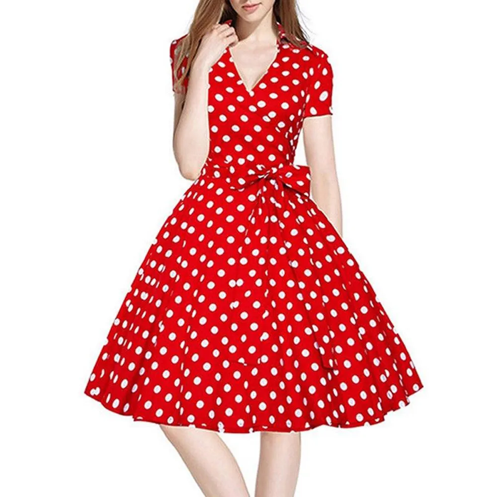 

Audrey Hepburn Summer Dress Women Polka Dot Vintage Swing Robe Rockabilly Housewife Retro 50s Pinup Dresses Vestidos Hot sale