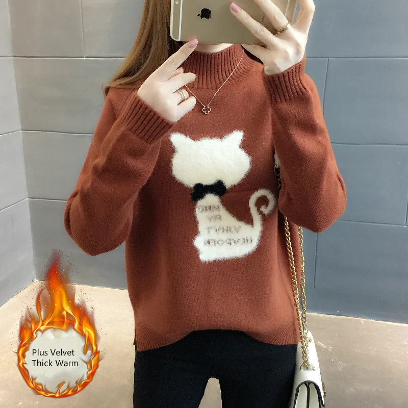 Harajuku Plus Velvet Thicken Warm Women Sweater Long Sleeve Turtleneck Knitted Sweater Winter Spring Pullover Sweater
Harajuku Plus Velvet Thicken Warm Women Sweater Long Sleeve Turtleneck Knitted Sweater Winter Spring Pullover Sweater