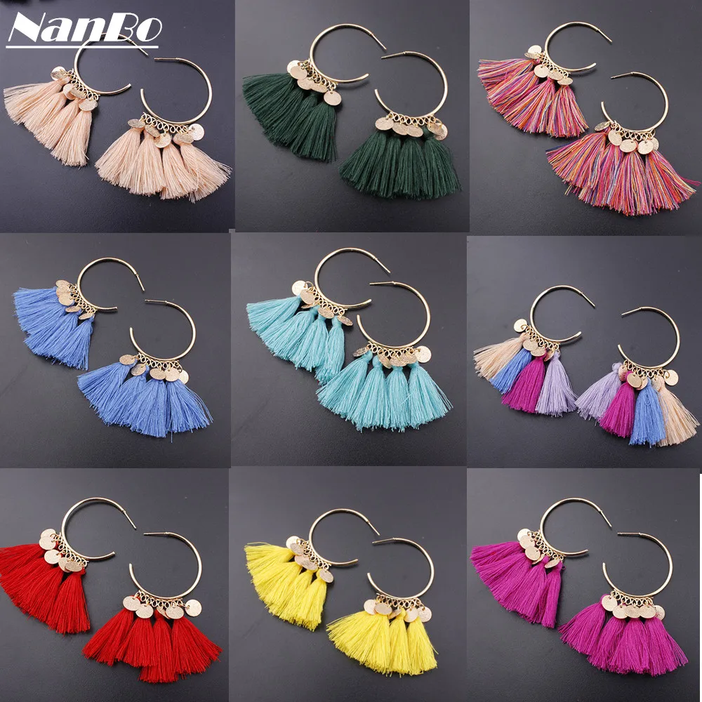 

2019 vintage Ethnic Bohemia Drop Dangle Long Rope Fringe Cotton Tassel Earrings Trendy Sector Earrings for Women Fashion Jewelry