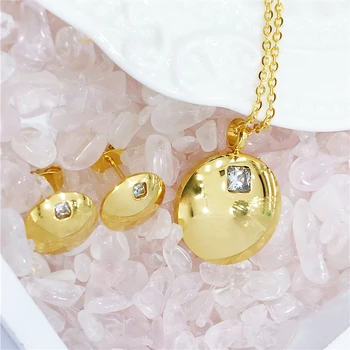 Simple Round Pendant Necklace Earings Set Gold Silver Colour Crystal Zircon Stainless Steel Jewelry Set Women Wedding Party Gift
Simple Round Pendant Necklace Earings Set Gold Silver Colour Crystal Zircon Stainless Steel Jewelry Set Women Wedding Party Gift
